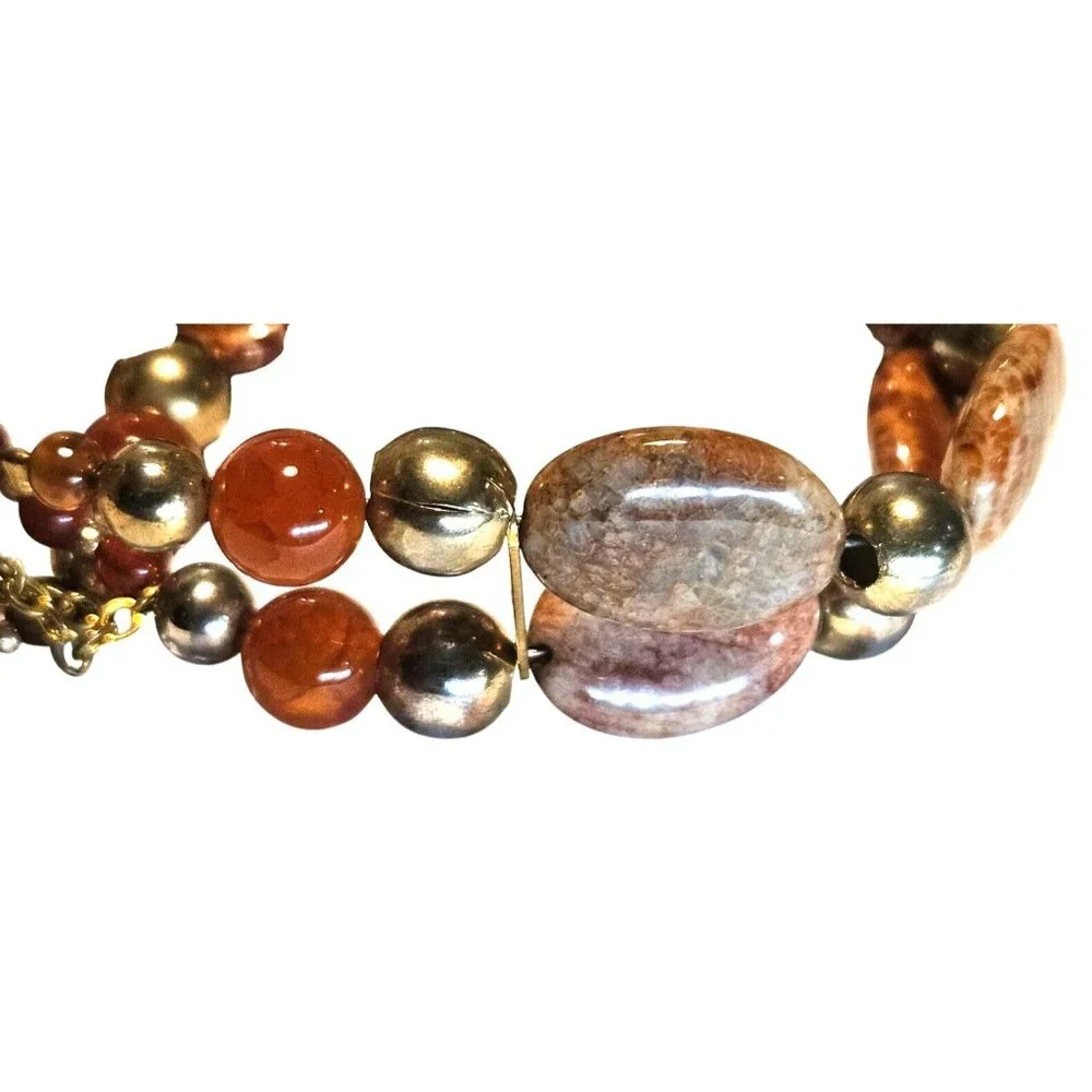 Vintage Bracelet Beaded Jasper Stone Gold-Tone‎ Glass Magnetic Closure